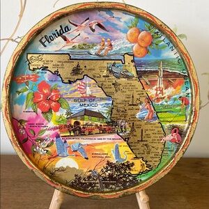 Vintage Florida State Souvenir Metal Tray - Gulf of Mexico